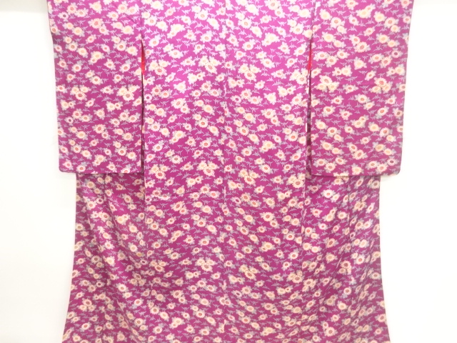 アンティーク　錦紗菊・折鶴模様着物